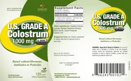 Label for U.S. Grade A Colostrum 1000 mg