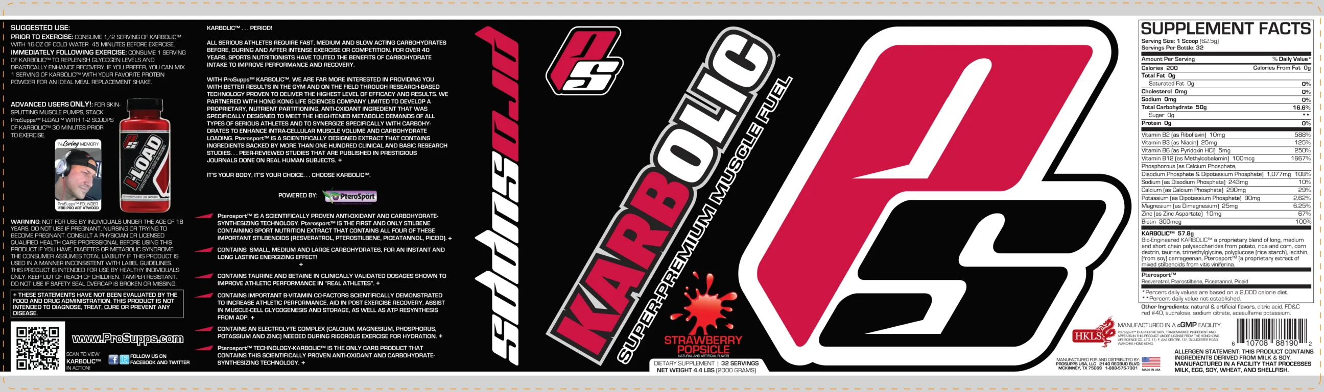 Label for Karbolic Super-Premium Muscle Fuel Strawberry Popsicle