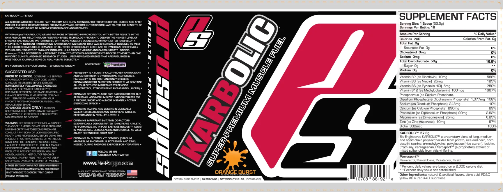 Label for Karbolic Super-Premium Muscle Fuel Orange Burst