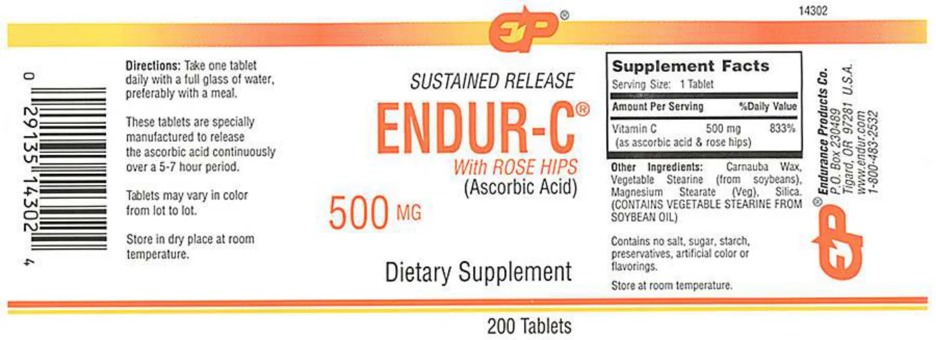Label for Sustained Release Endur-C With Rose Hips 500 mg
