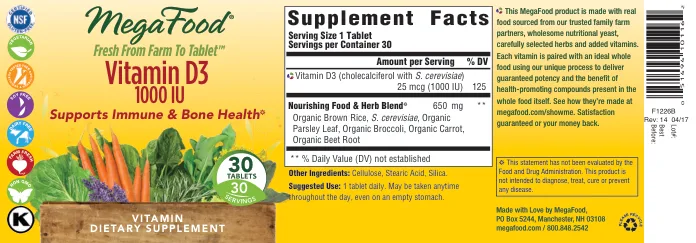 Label for Vitamin D3 1000 IU