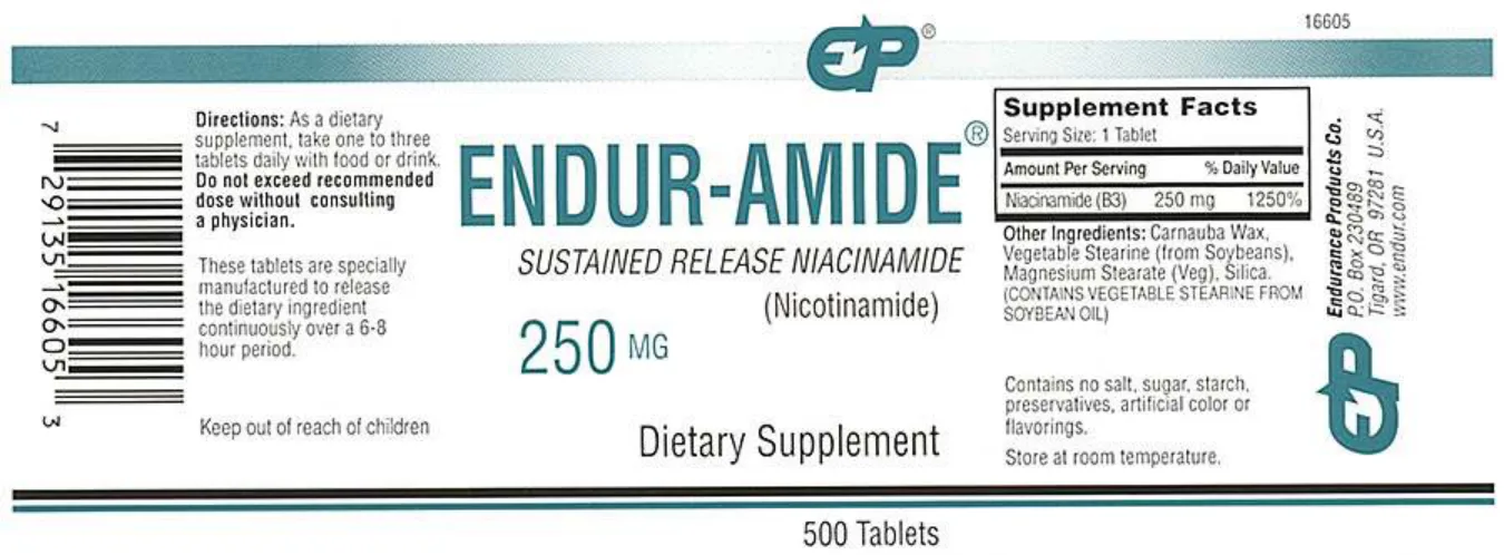 Label for Endur-Amide Sustained Release Niacinamide 250 mg