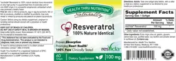 Label for Resveratrol 100 mg