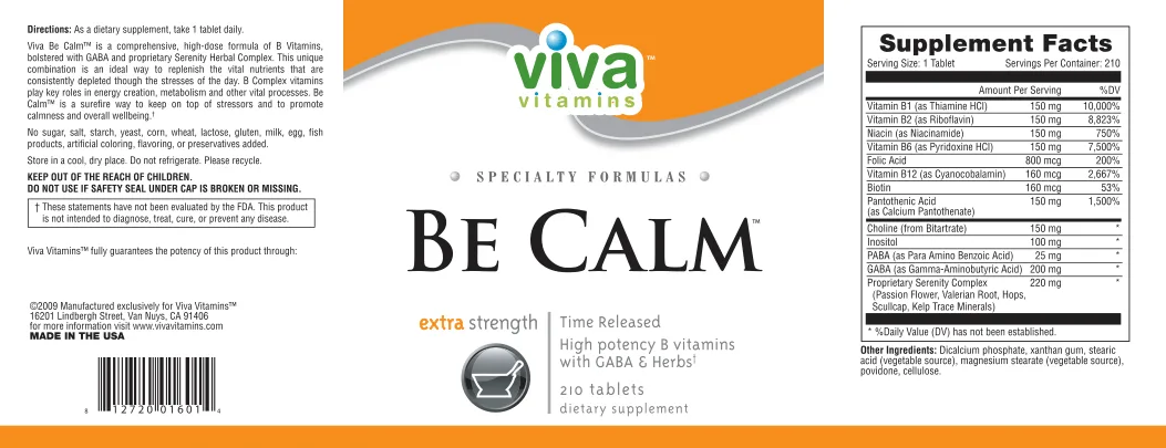 Label for Be Calm Extra Strength