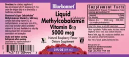 Label for Liquid CellularActive Methylcobalamin Vitamin B12 5000 mcg Natural Raspberry Flavor