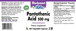 Label for Pantothenic Acid 500 mg