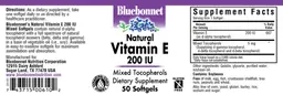 Label for Natural Vitamin E 200 IU