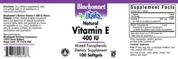 Label for Natural Vitamin E 400 IU