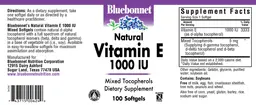 Label for Natural Vitamin E 1000 IU