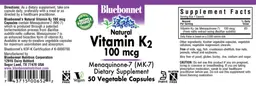 Label for Natural Vitamin K2 100 mcg