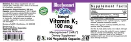 Label for Natural Vitamin K2 100 mcg