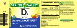 Label for Children's Gummy D3 Supplement 800 IU