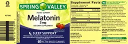 Label for Adult Gummy Melatonin 5 mg Natural Strawberry Flavor