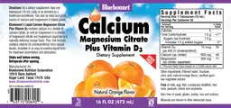 Label for Liquid Calcium Magnesium Citrate Plus Vitamin D3 Natural Orange Flavor