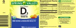 Label for Adult Gummy D3 1000 IU