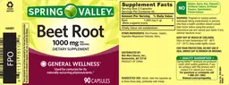 Label for Beet Root 1000 mg