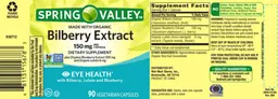 Label for Bilberry Extract 150 mg