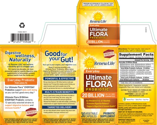 Label for Everyday Ultimate Flora Probiotic 20 Billion