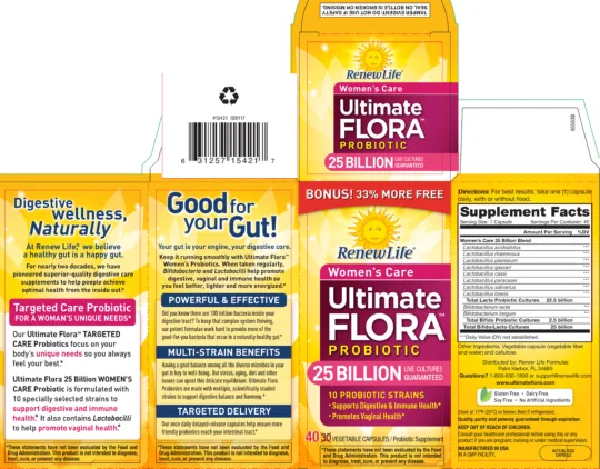 Label for Women's Care Ultimate Flora Probiotic 25 Billion