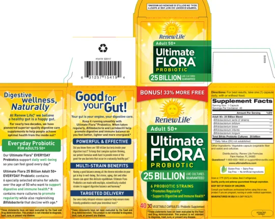 Label for Adults 50+ Ultimate Flora Probiotic 25 Billion
