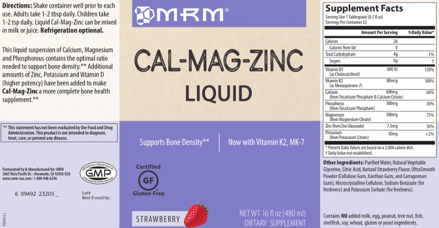 Label for Cal-Mag-Zinc Liquid Strawberry
