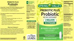 Label for Prebiotic Plus Probiotic 2 Billion