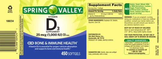 Label for Vitamin D3 Supplement 25 mcg (1,000 IU)