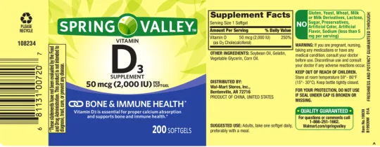 Label for Vitamin D3 Supplement 50 mcg (2,000 IU)