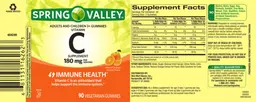 Label for Adults And Children 3+ Gummies Vitamin C Supplement 180 mg Natural Orange Extract Flavor