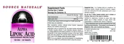 Label for Alpha Lipoic Acid 100 mg