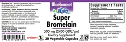 Label for Super Bromelain 500 mg (2400 GDU/gm)