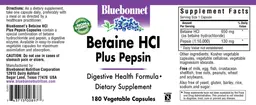 Label for Betaine HCl Plus Pepsin