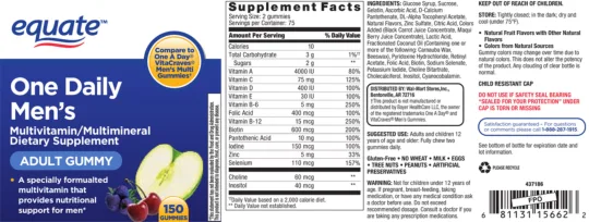 Label for One Daily Men's Adult Gummy