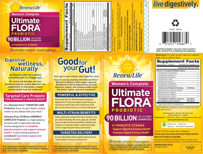 Label for Women's Complete Ultimate Flora Probiotic 90 Billion