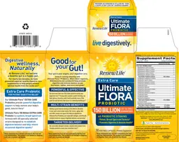 Label for Extra Care Ultimate Flora Probiotic 150 Billion