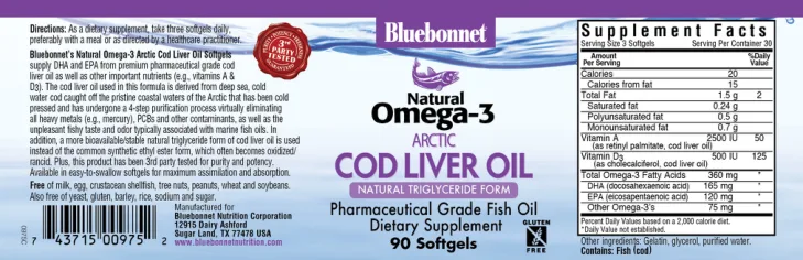 Label for Natural Omega-3 Arctic Cod Liver Oil