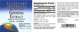 Label for Full Spectrum Ginseng Extract 500 mg