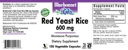 Label for Red Yeast Rice 600 mg