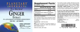 Label for Full Spectrum Ginger Extract 350 mg