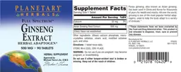 Label for Full Spectrum Ginseng Extract 500 mg