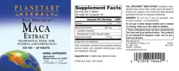 Label for Full Spectrum Maca Extract 325 mg