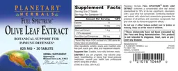 Label for Full Spectrum Olive Leaf Extract 825 mg