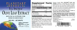 Label for Full Spectrum Olive Leaf Extract 825 mg