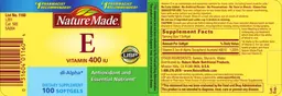 Label for Vitamin E 400 IU
