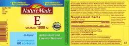 Label for Vitamin E 1000 IU