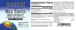 Label for Full Spectrum Milk Thistle Seed Extract 260 mg
