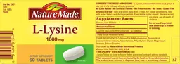 Label for L-Lysine 1000 mg