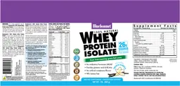 Label for 100% Natural Whey Protein Isolate Natural French Vanilla