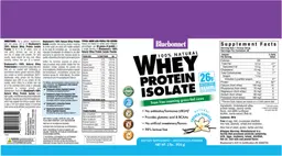 Label for 100% Natural Whey Protein Isolate Natural French Vanilla