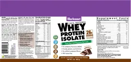 Label for 100% Natural Whey Protein Isolate Natural Chocolate